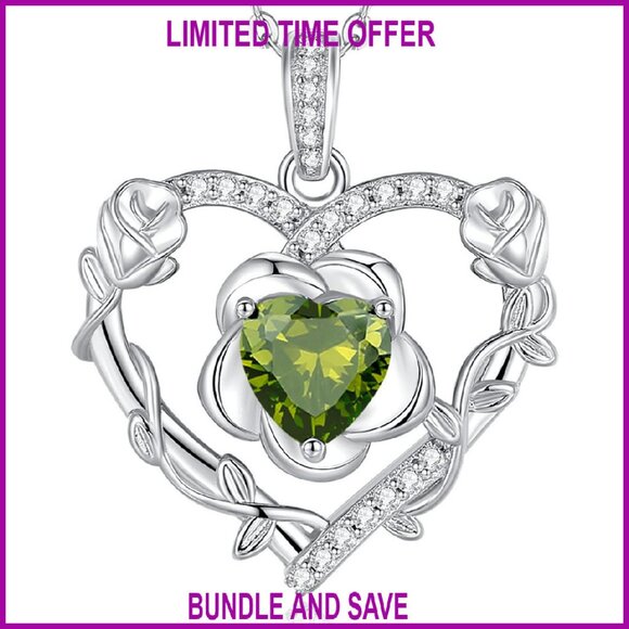 Sterling Silver Peridot Heart Pendant Necklace Adjustable 18+2 Chain